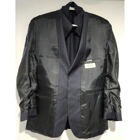 VTG Lauren Ralph Lauren Wool Cashmere Blazer Jacket Blue Striped 2-Button Sz 40R - Picture 4 of 9